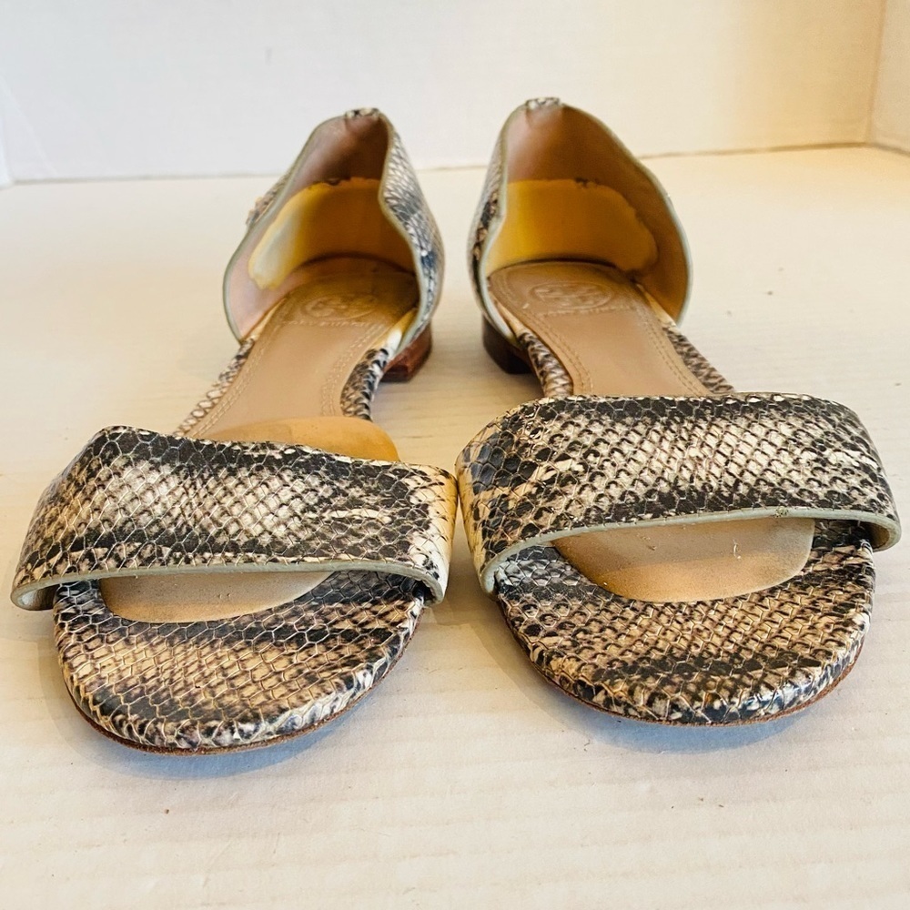 Tory Burch Black and Ivory Snake Printed Leather Sandals Shoes US Size 6 Summer - Picture 5 of 15